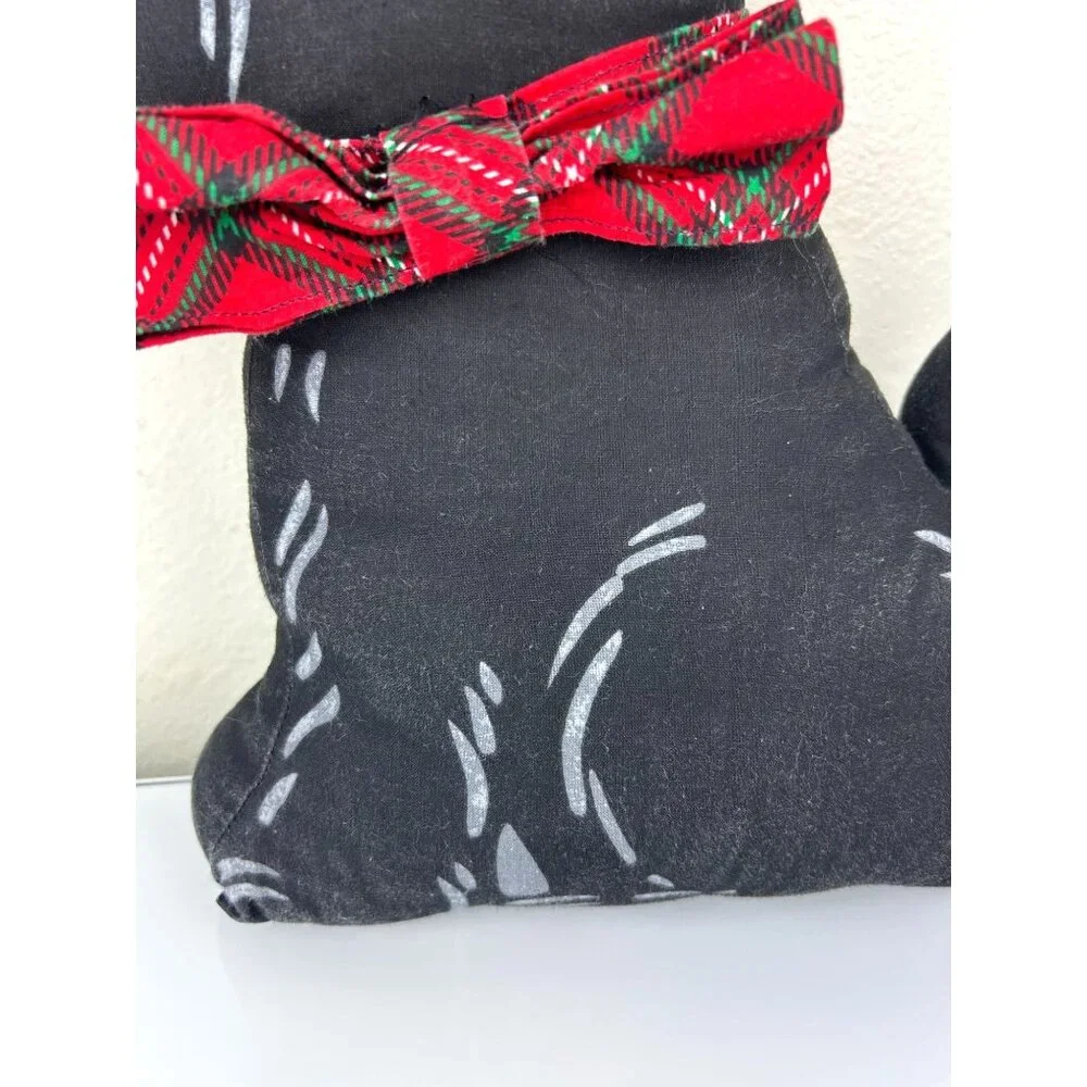Vintage Scottie Dog with Plaid Bow Christmas Holiday Pillow Handmade Sewn READ